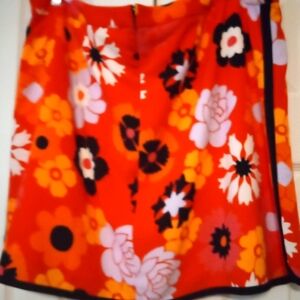 VICTORIA BECKHAM 1X (42") orange floral skirt mixed media daisies polyester NWT